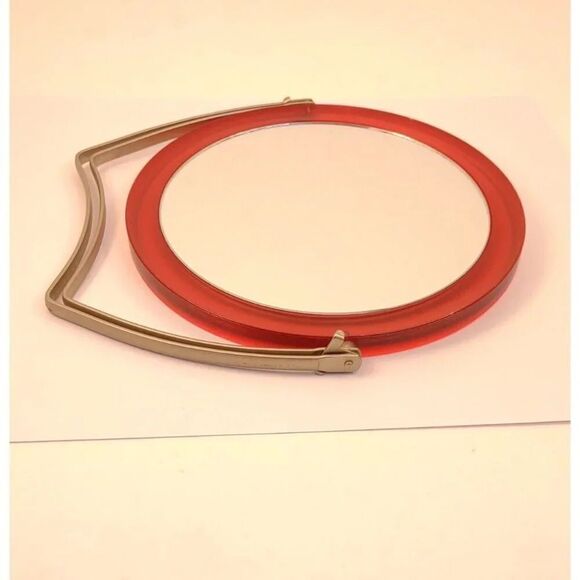 Travel vanity mirror swivel style Red Plastic Cover - Picture 4 of 16
